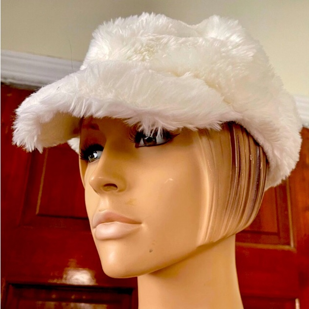 White faux fur hat cap